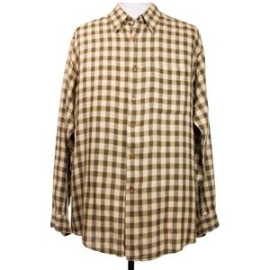 J Crew 100% Linen Mens L Brown Plaid Check LS‎ Button Front Shirt
